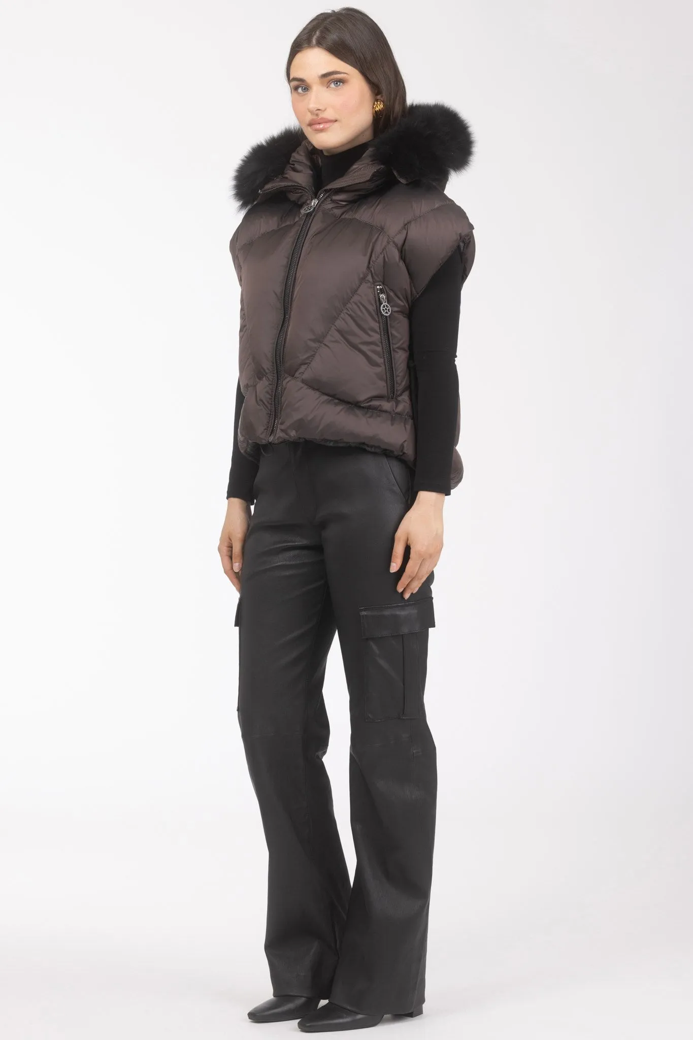Après-Ski Vest With Detachable Toscana Shearling Lamb Hood Trim