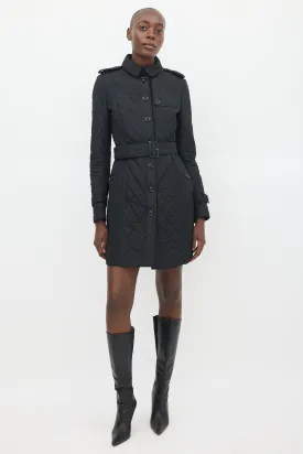Black Quilted Mid Length Trench Coat