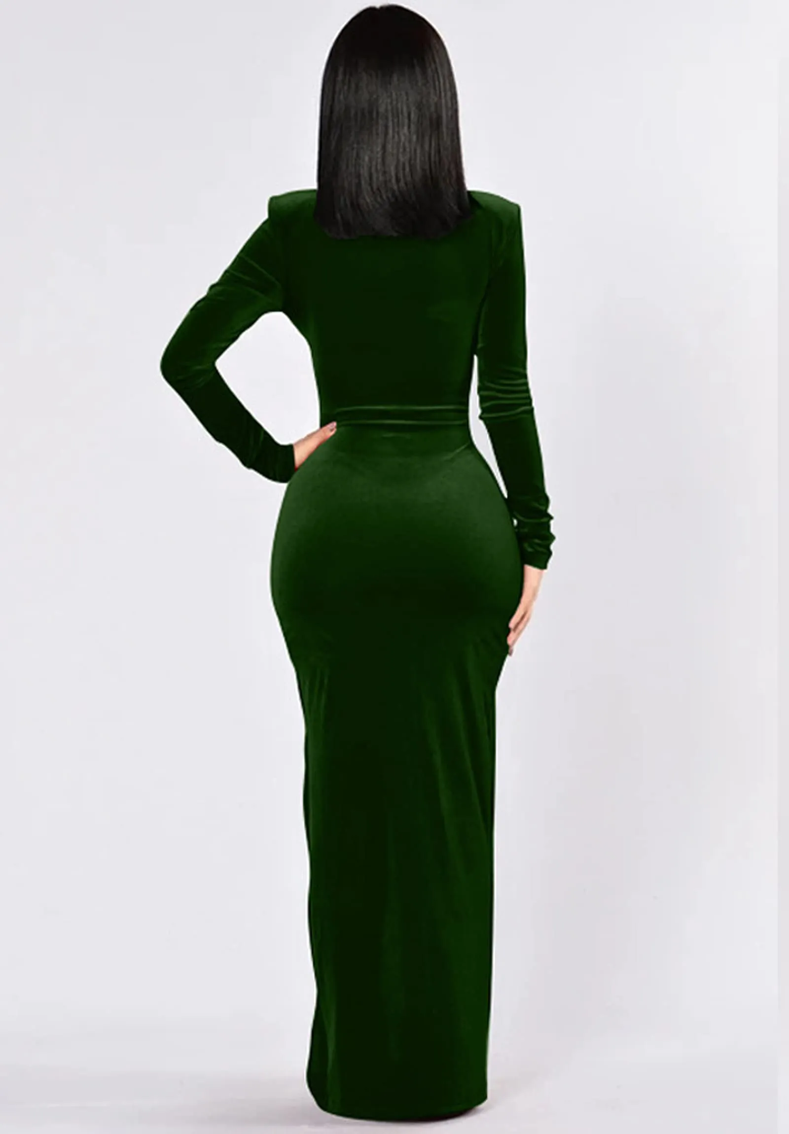 Black V Neck Velvet Dress For Women Long Sleeve Ruched Bodycon Side Slit Party Cocktail Dress 90s Retro Maxi Dress - Kafiloe