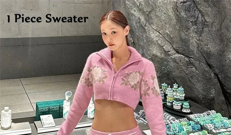 cold weather outfits Joskaa Korean Style Cute Women Pink Knitted Slim Skirts Floral Crochet Drawstring Mini Bodycon Skirts High Waist Knitwear Outfits New