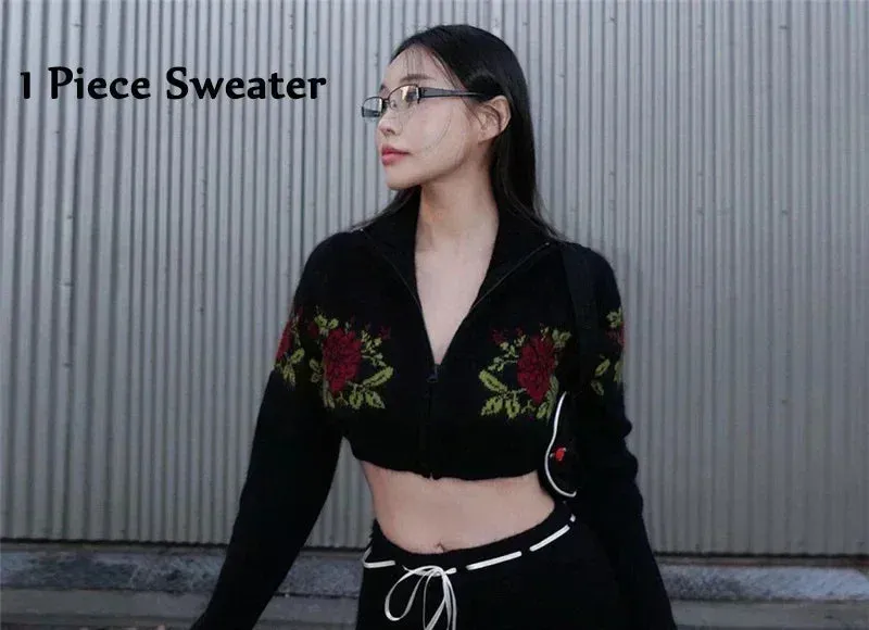 cold weather outfits Joskaa Korean Style Cute Women Pink Knitted Slim Skirts Floral Crochet Drawstring Mini Bodycon Skirts High Waist Knitwear Outfits New