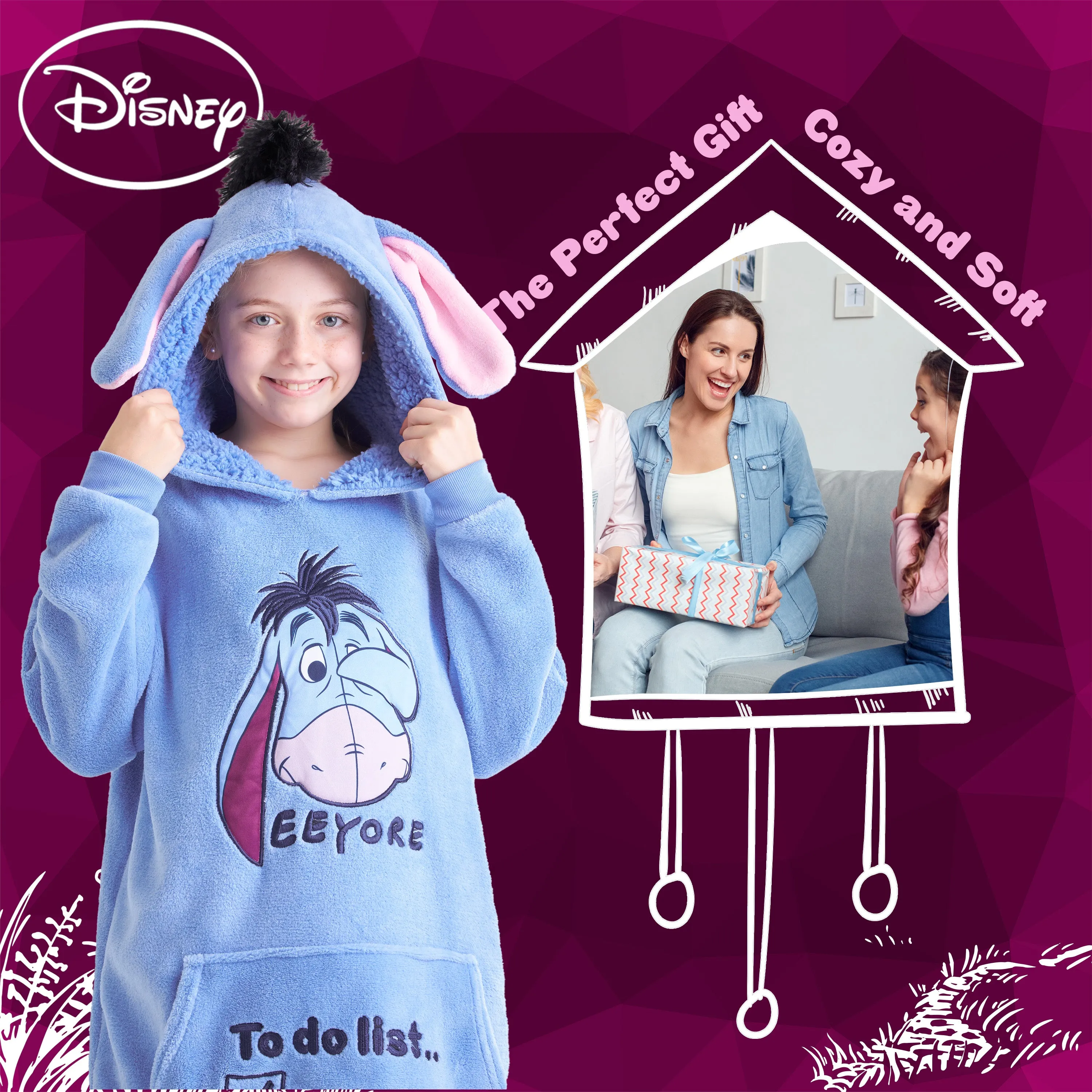 Disney Hoodies for Kids, Oversized Hoodie Blanket - Eeyore