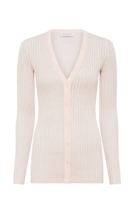Emma Pointelle Knit Cardigan in Pale Blush Cashmere Silk