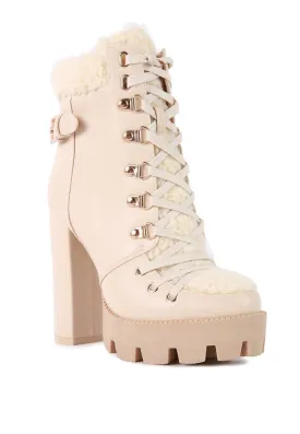 Fur Collared Faux Leather Pines Ankle Boots