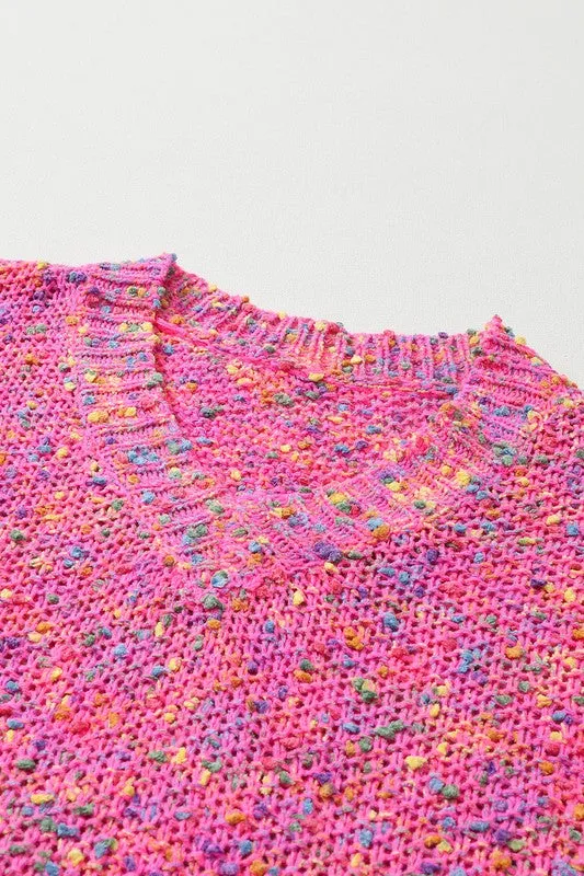 Hot Pink Mixed Color Chunky Knit Sweater