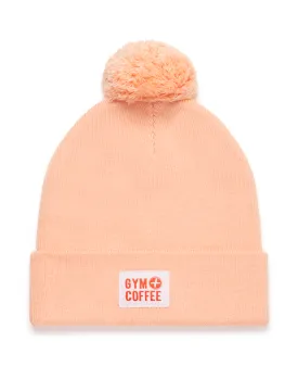 Knit Bobble Beanie in Sunrise Peach