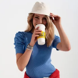 Knitted Top With Balloon Sleeves in Blue
