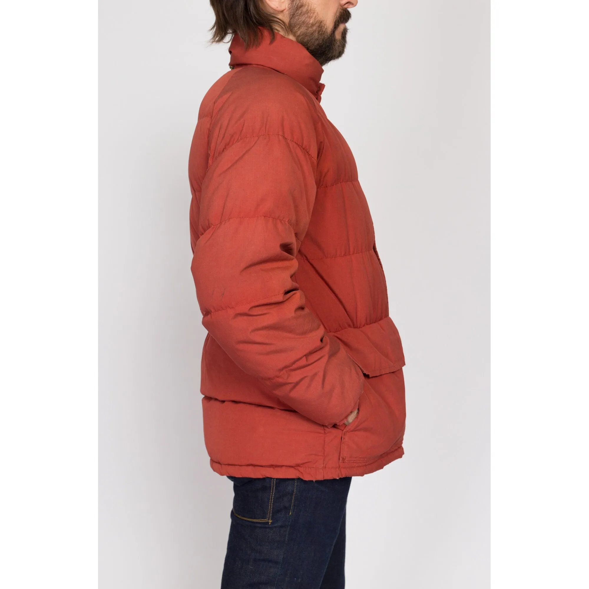 Medium 70s Rust Red Down Fill Puffer Winter Coat