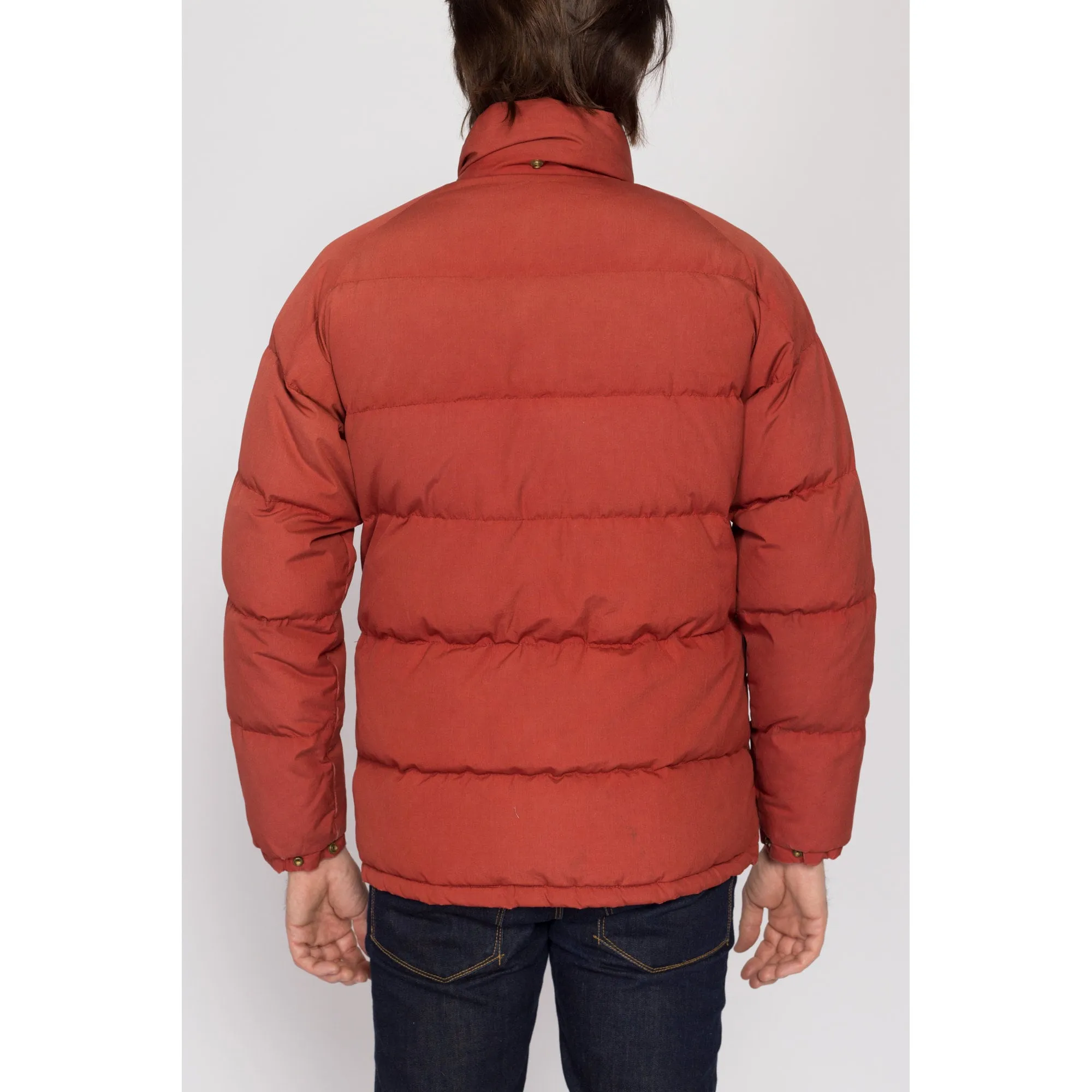 Medium 70s Rust Red Down Fill Puffer Winter Coat