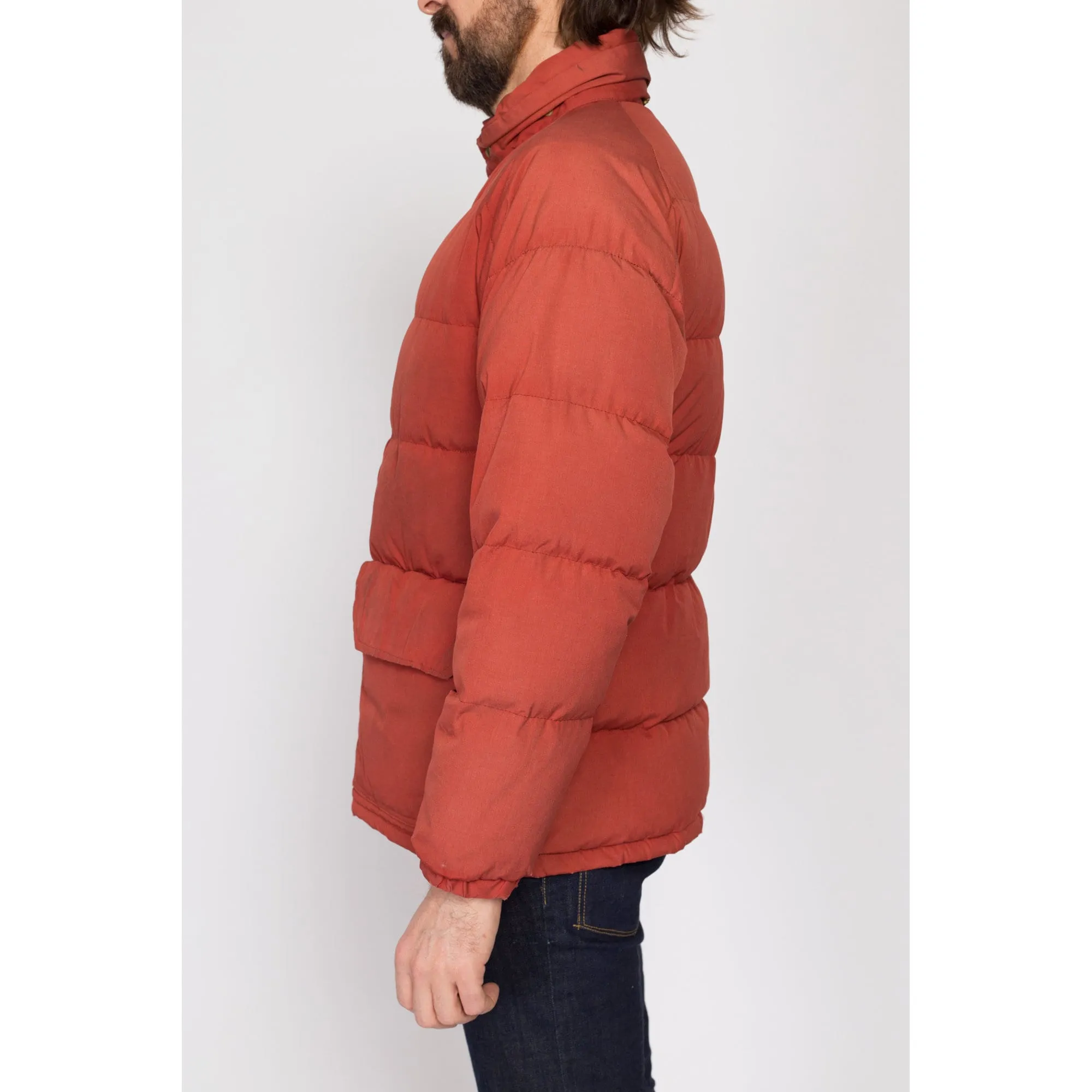 Medium 70s Rust Red Down Fill Puffer Winter Coat