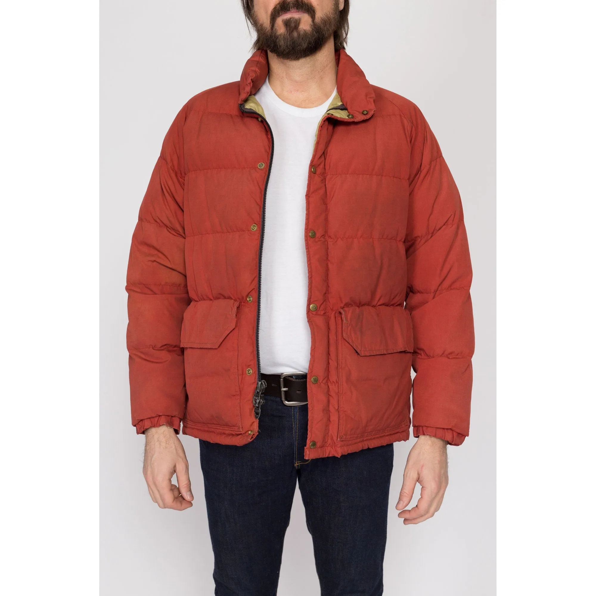 Medium 70s Rust Red Down Fill Puffer Winter Coat