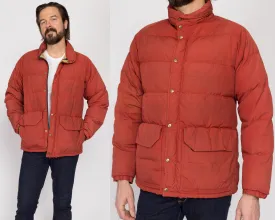Medium 70s Rust Red Down Fill Puffer Winter Coat