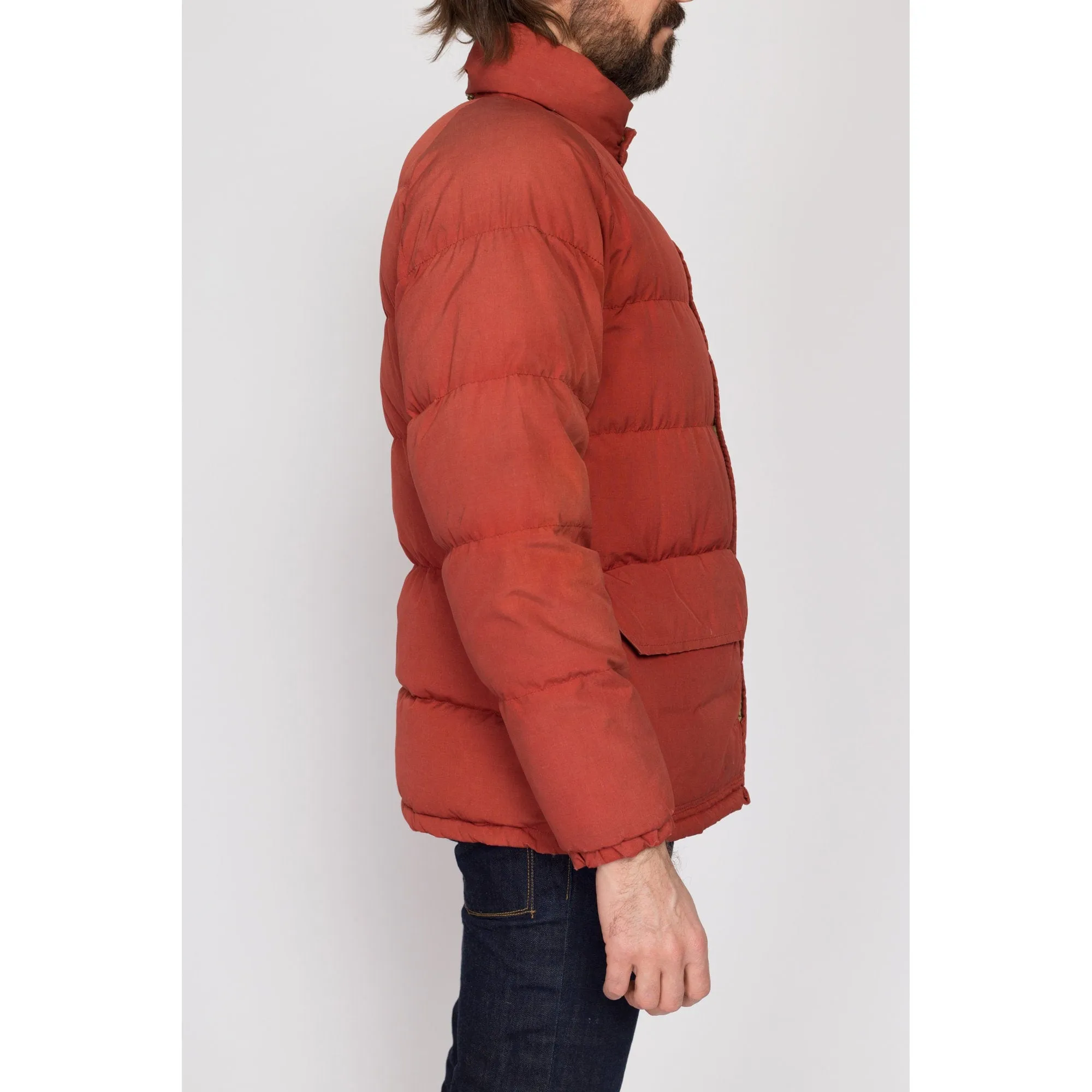 Medium 70s Rust Red Down Fill Puffer Winter Coat