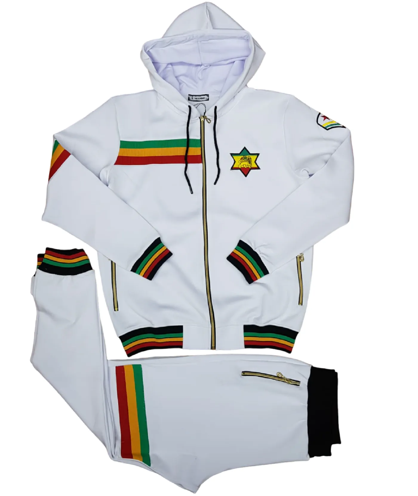Mens Rasta Tracksuit 2 Piece Zipper Multicolour Men's Matching Sweatshirts Sweatpants Athletic Hoodie & Joggers Zip Pants Bottoms Track Suit