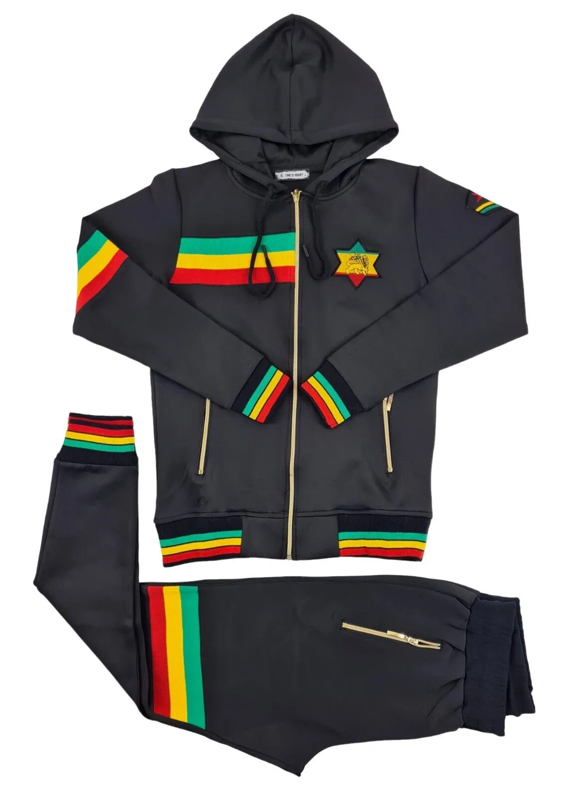 Mens Rasta Tracksuit 2 Piece Zipper Multicolour Men's Matching Sweatshirts Sweatpants Athletic Hoodie & Joggers Zip Pants Bottoms Track Suit