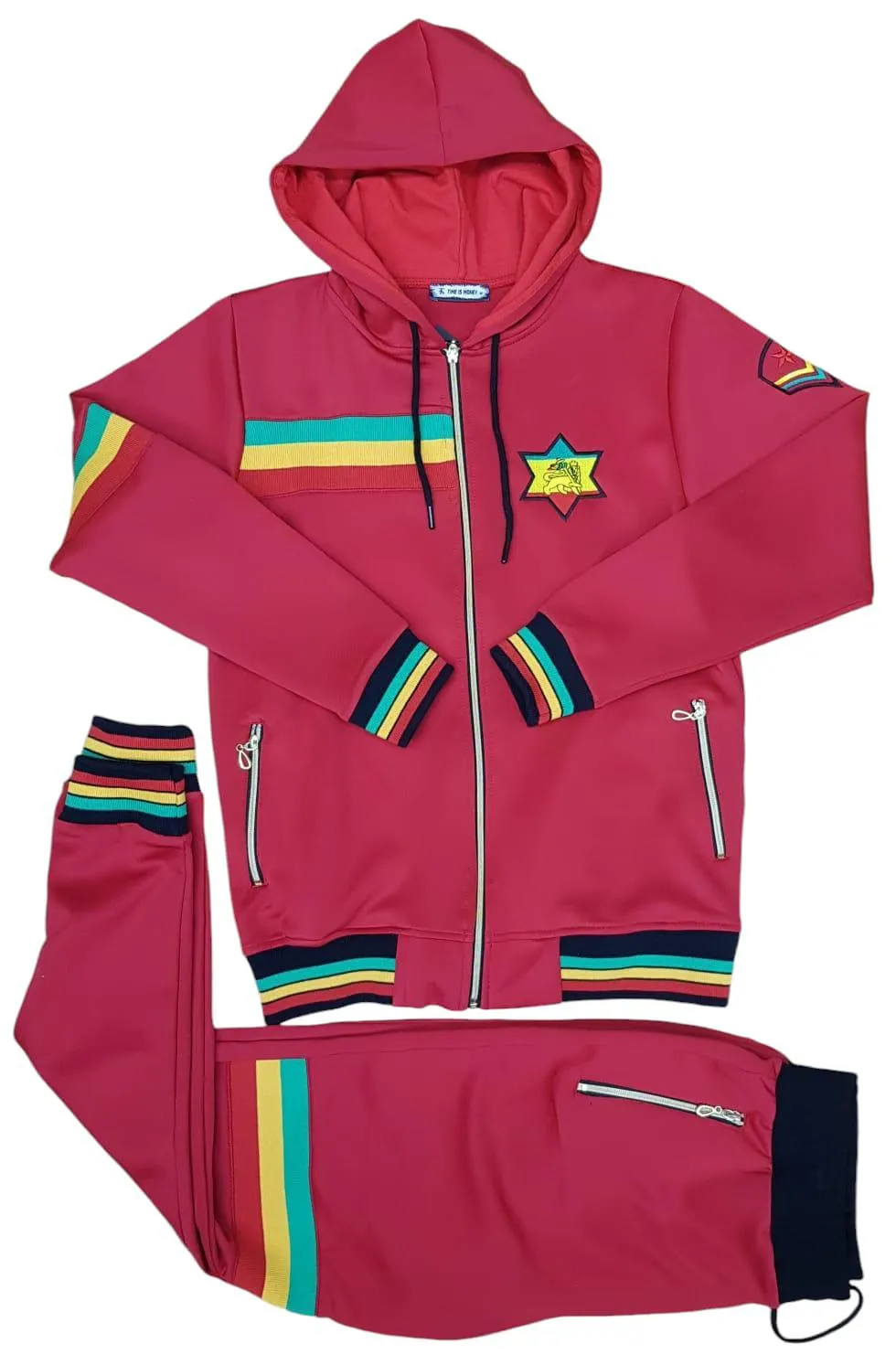 Mens Rasta Tracksuit 2 Piece Zipper Multicolour Men's Matching Sweatshirts Sweatpants Athletic Hoodie & Joggers Zip Pants Bottoms Track Suit
