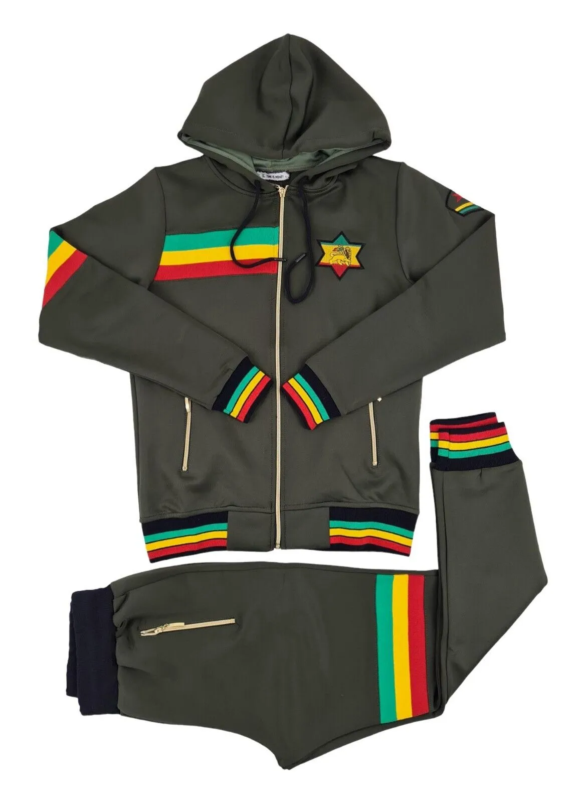 Mens Rasta Tracksuit 2 Piece Zipper Multicolour Men's Matching Sweatshirts Sweatpants Athletic Hoodie & Joggers Zip Pants Bottoms Track Suit