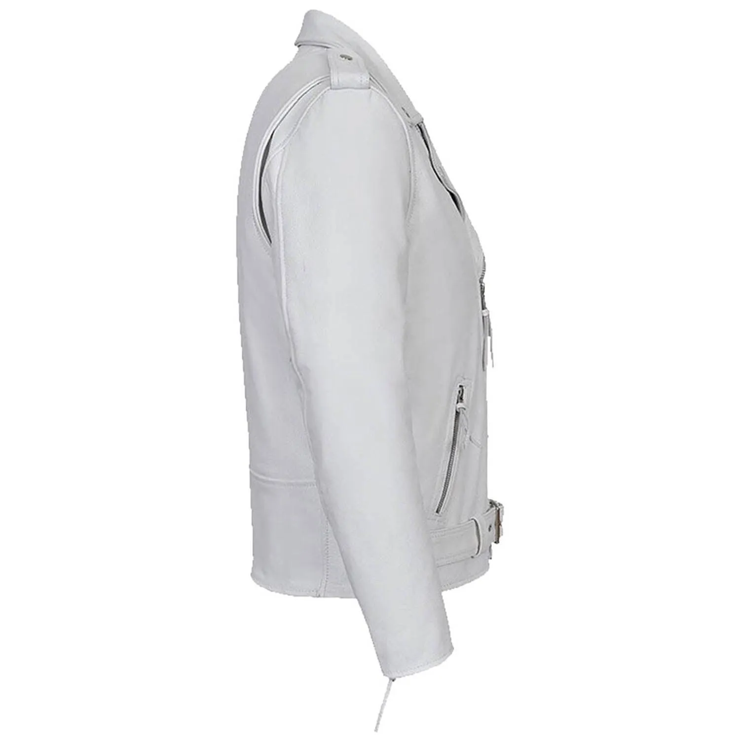 Men's Real White Cowhide Leather Bikers Jacket Thick Cow Leather Bikers Jacket