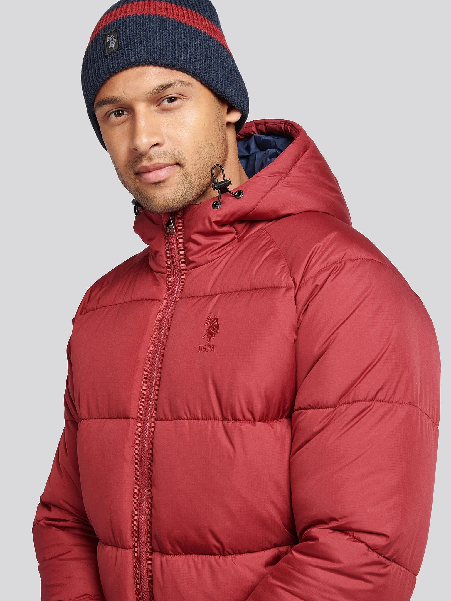 Mens Ripstop Hooded Puffer Jacket in Tibetan Red