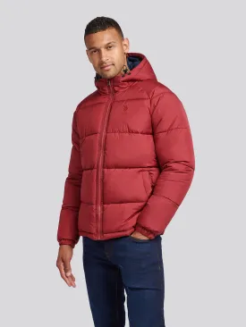 Mens Ripstop Hooded Puffer Jacket in Tibetan Red