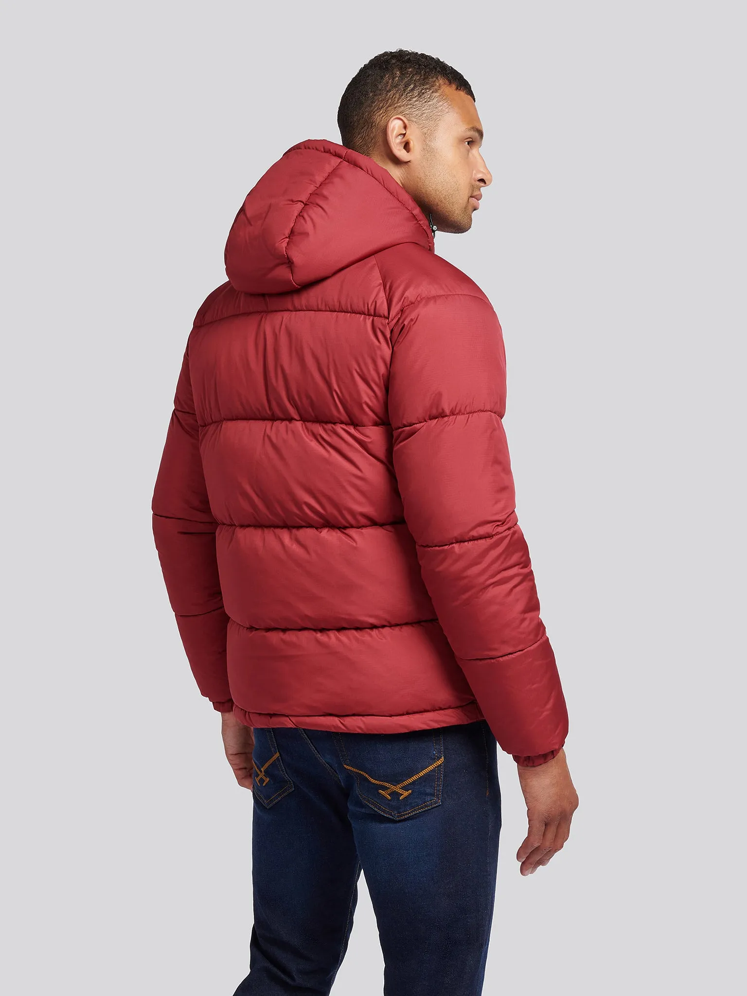 Mens Ripstop Hooded Puffer Jacket in Tibetan Red