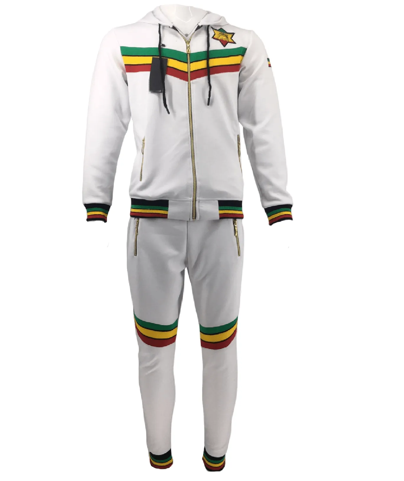 Mens Tracksuit 2 Piece Zipper Rasta Multicolour Men's Matching Sweatshirts Sweatpants Athletic Hoodie & Joggers Zip Pants Bottoms Track Suit