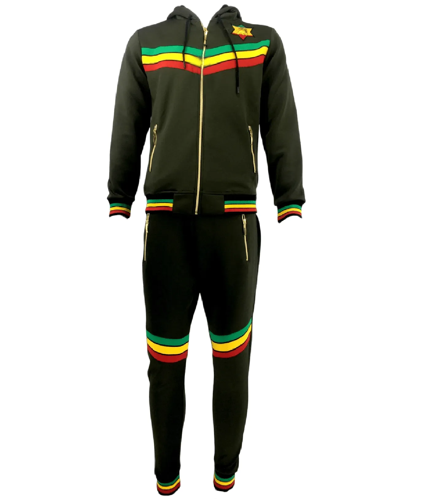 Mens Tracksuit 2 Piece Zipper Rasta Multicolour Men's Matching Sweatshirts Sweatpants Athletic Hoodie & Joggers Zip Pants Bottoms Track Suit