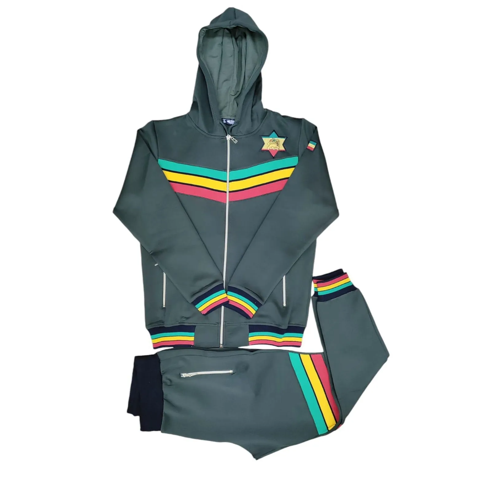 Mens Tracksuit 2 Piece Zipper Rasta Multicolour Men's Matching Sweatshirts Sweatpants Athletic Hoodie & Joggers Zip Pants Bottoms Track Suit