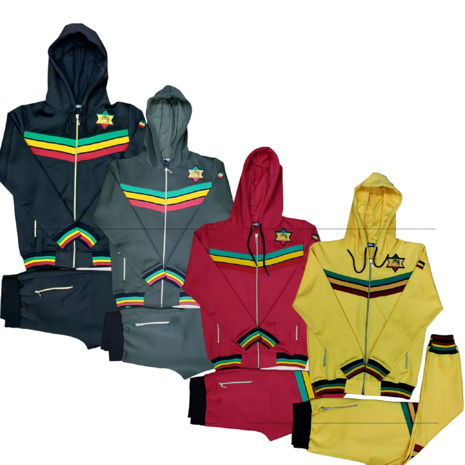 Mens Tracksuit 2 Piece Zipper Rasta Multicolour Men's Matching Sweatshirts Sweatpants Athletic Hoodie & Joggers Zip Pants Bottoms Track Suit