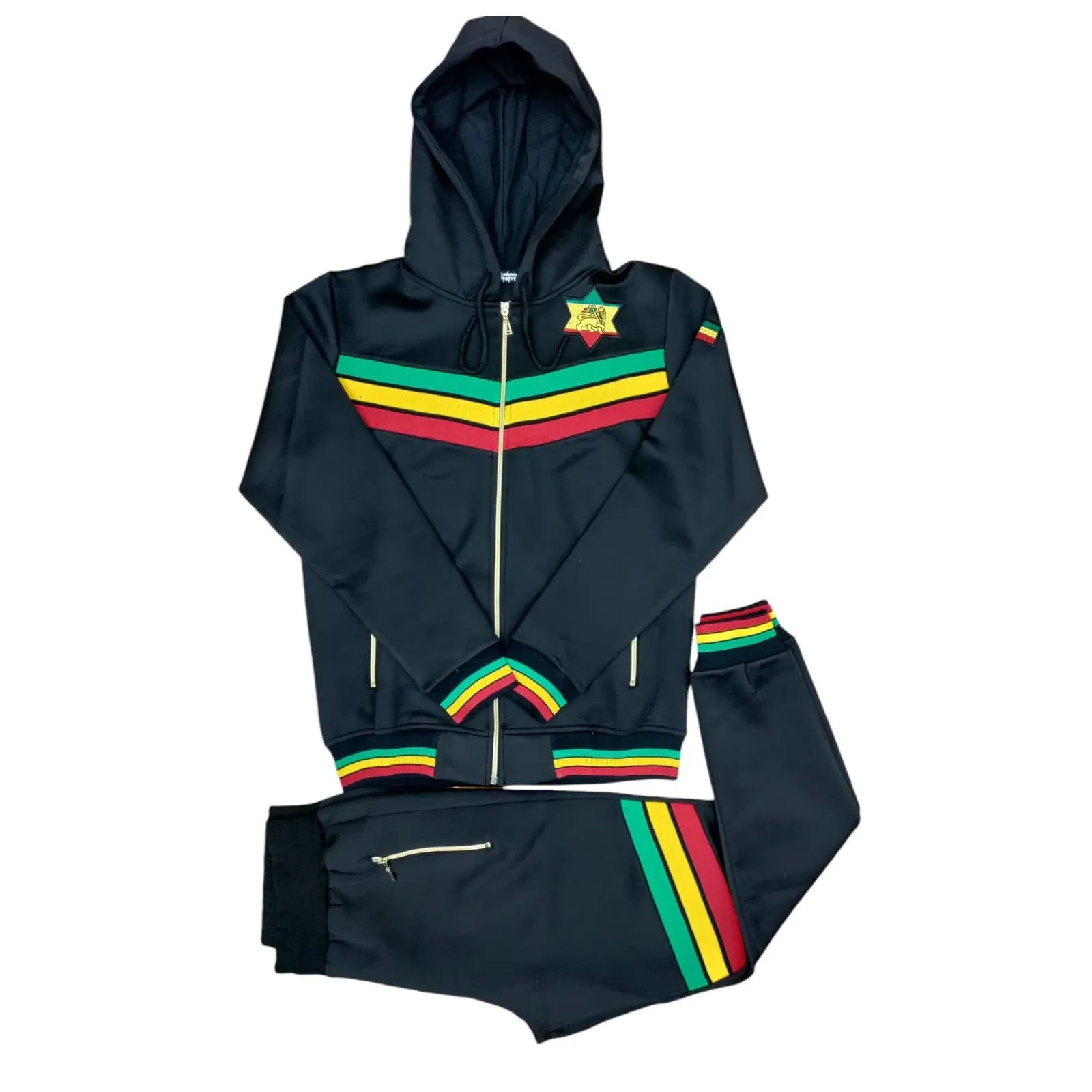 Mens Tracksuit 2 Piece Zipper Rasta Multicolour Men's Matching Sweatshirts Sweatpants Athletic Hoodie & Joggers Zip Pants Bottoms Track Suit