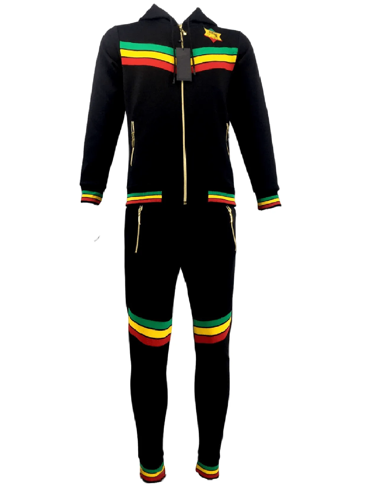 Mens Tracksuit 2 Piece Zipper Rasta Multicolour Men's Matching Sweatshirts Sweatpants Athletic Hoodie & Joggers Zip Pants Bottoms Track Suit