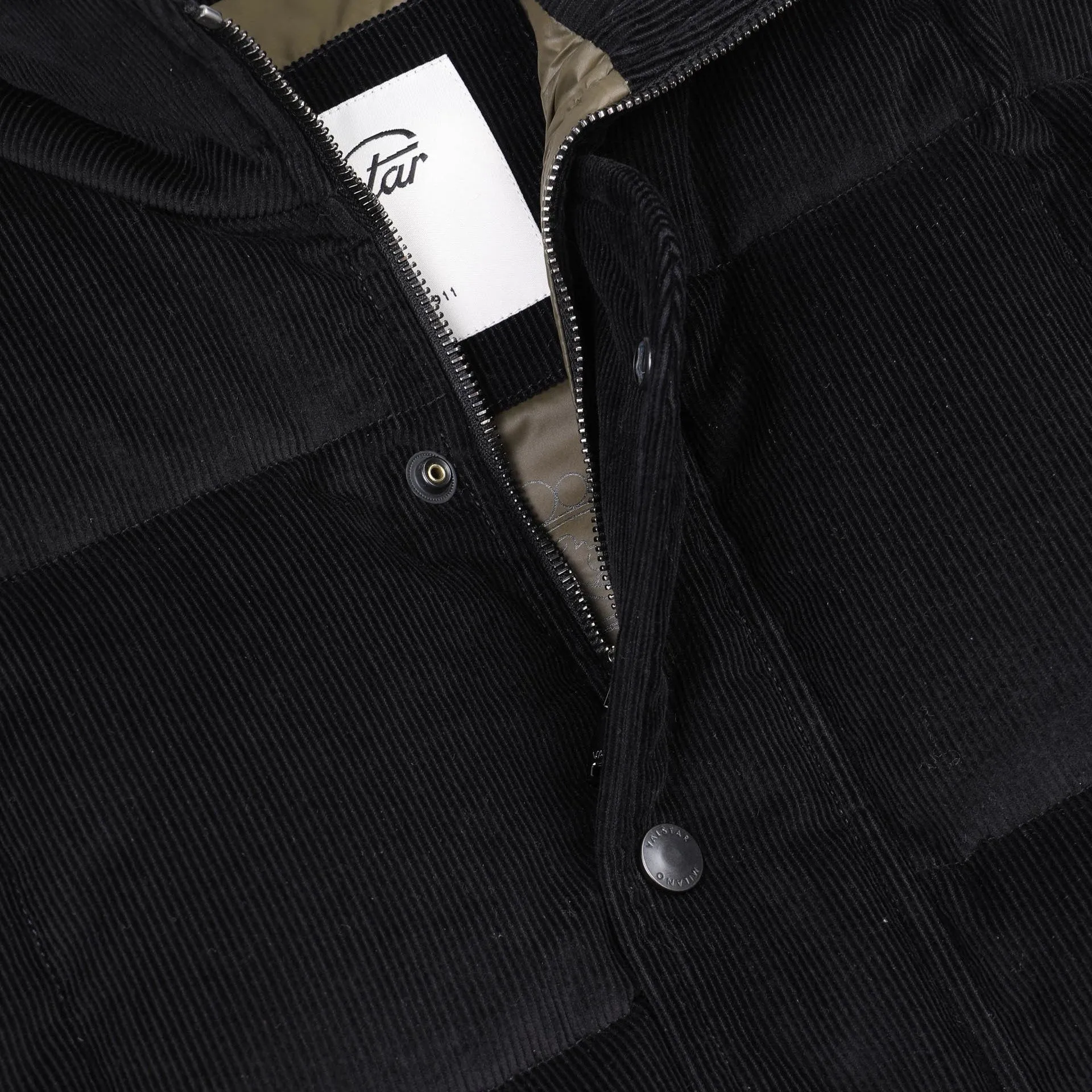 Oliver down-filled vest in black corduroy