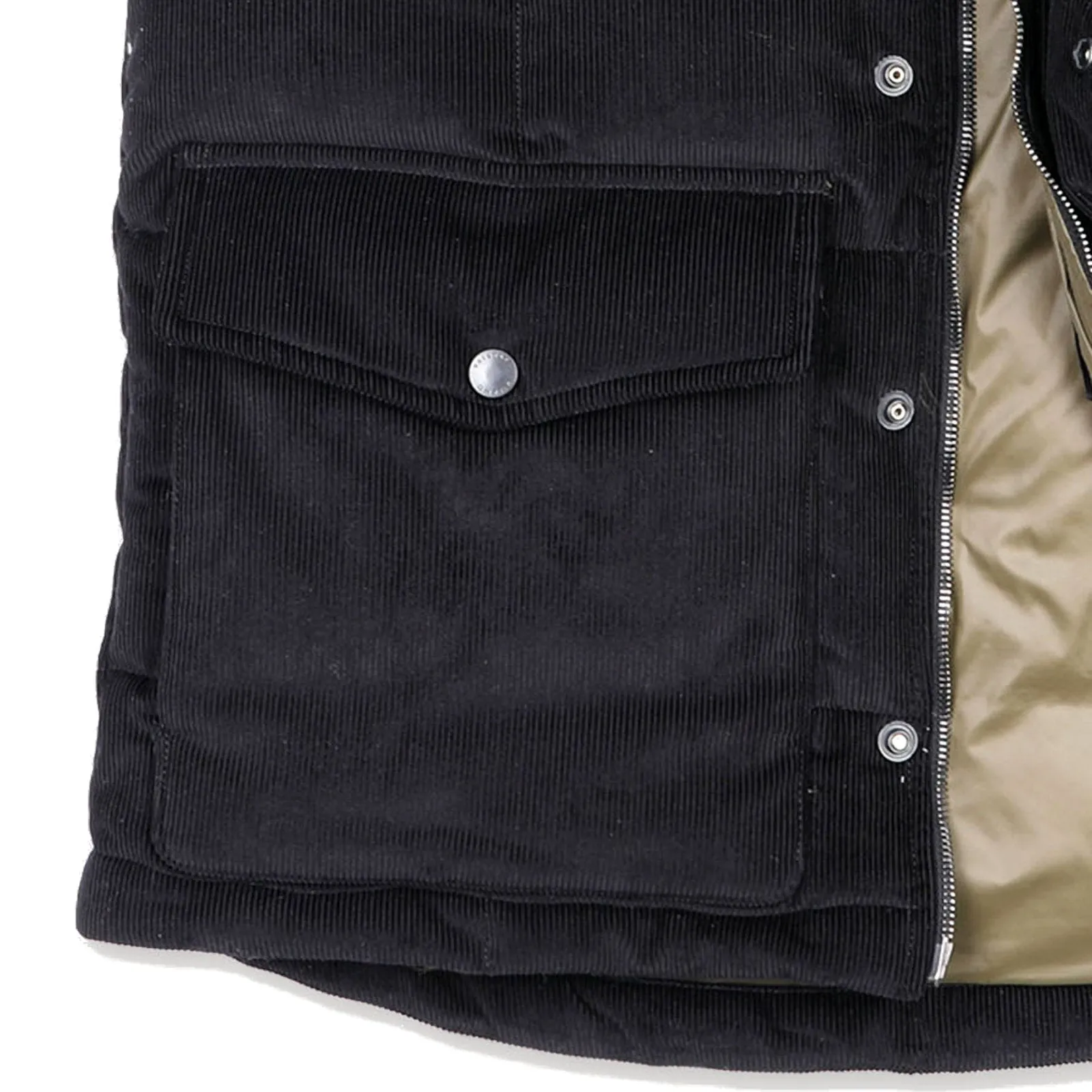 Oliver down-filled vest in black corduroy