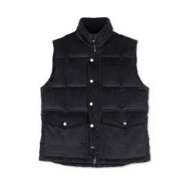 Oliver down-filled vest in black corduroy