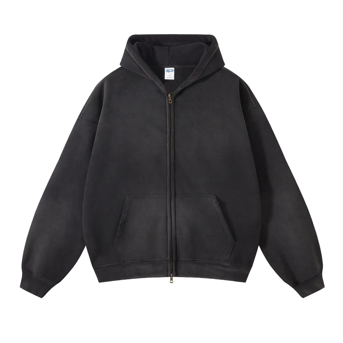 Oversized spray dyed zip front hoodie