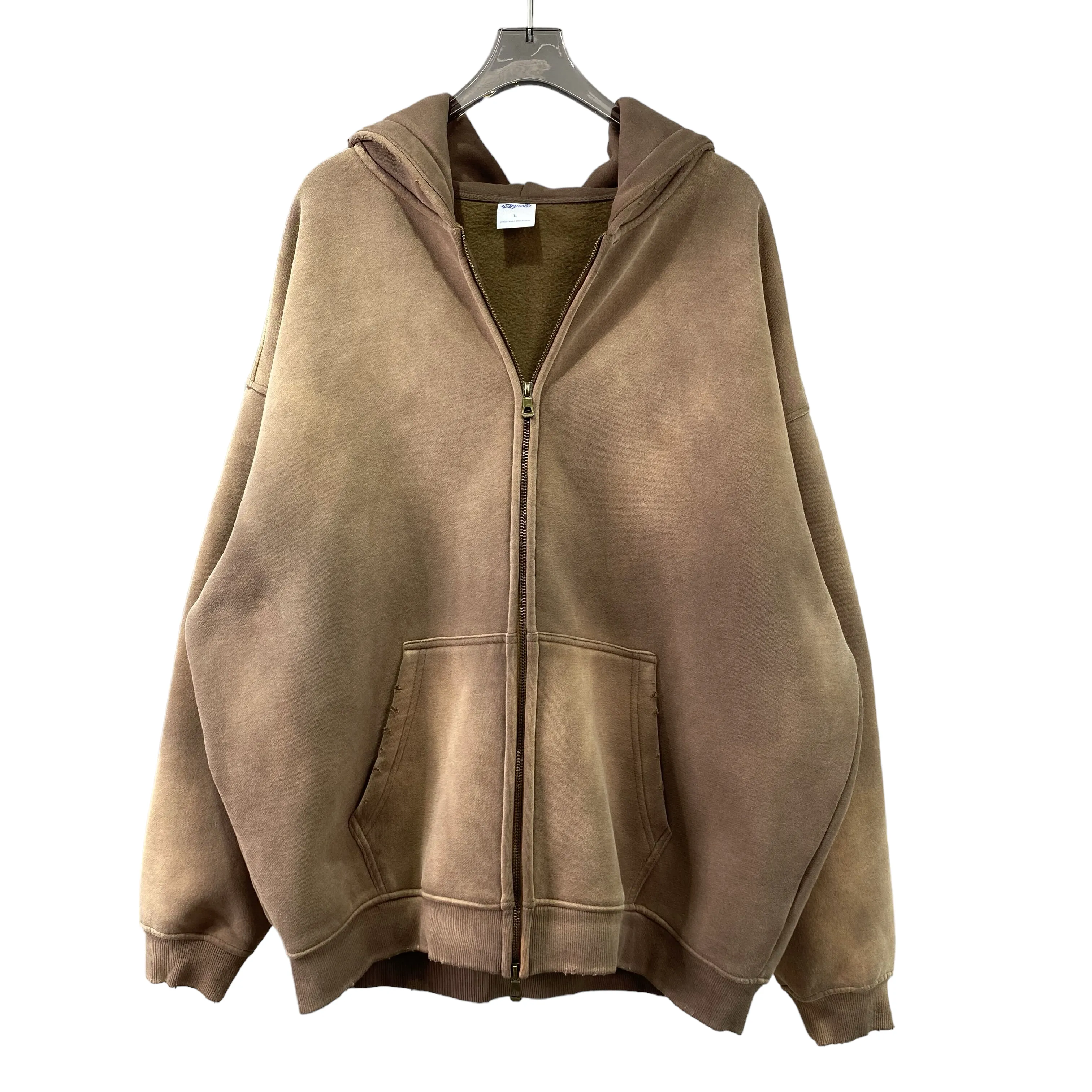 Oversized spray dyed zip front hoodie