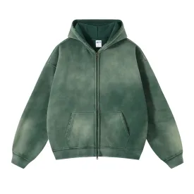 Oversized spray dyed zip front hoodie