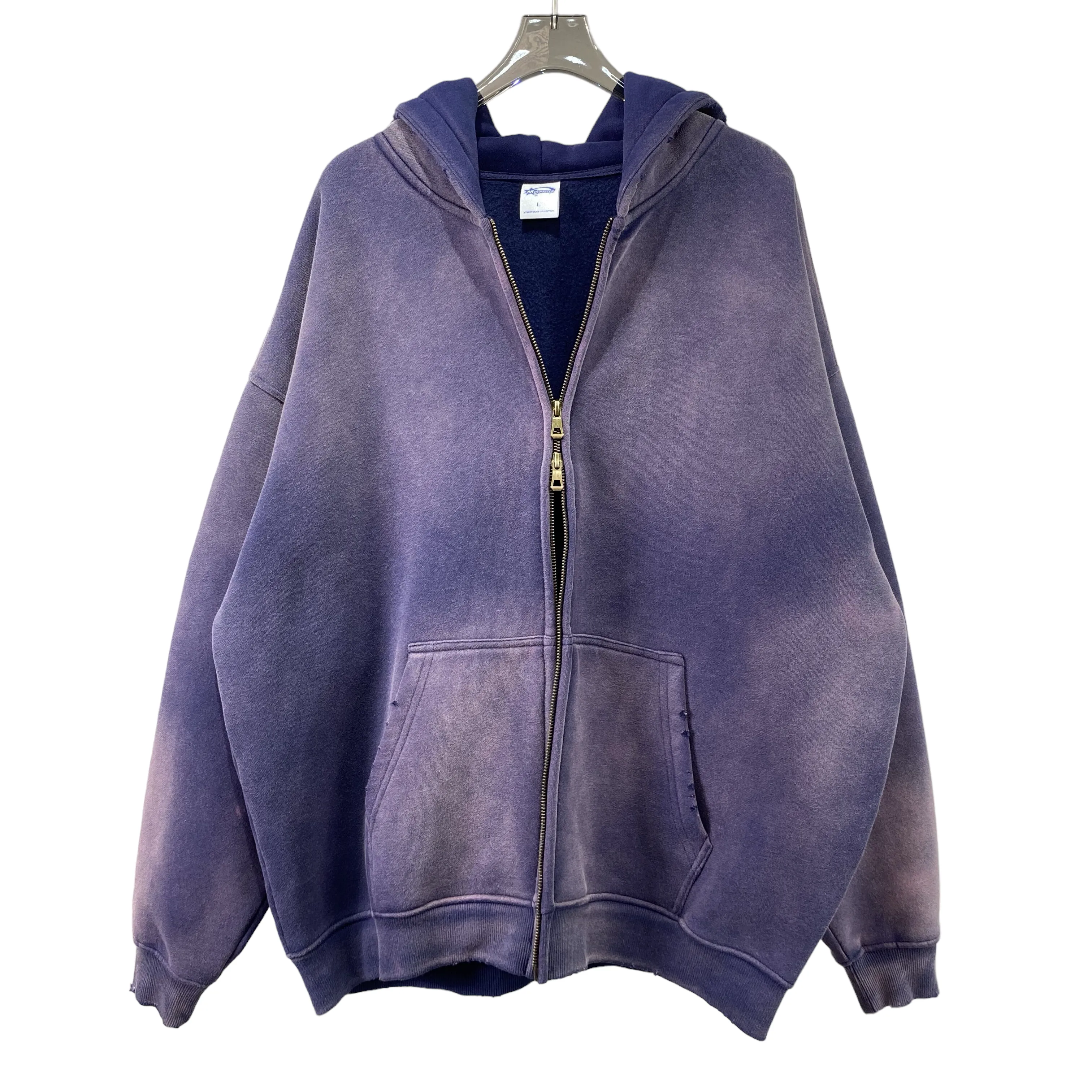 Oversized spray dyed zip front hoodie