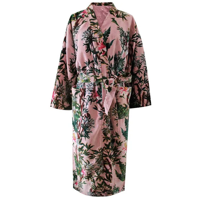 Powell Craft Velvet Pink Stargazer Lily Dressing Gown Satin Lined
