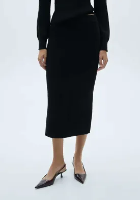 Ribbed midi skirt - Black