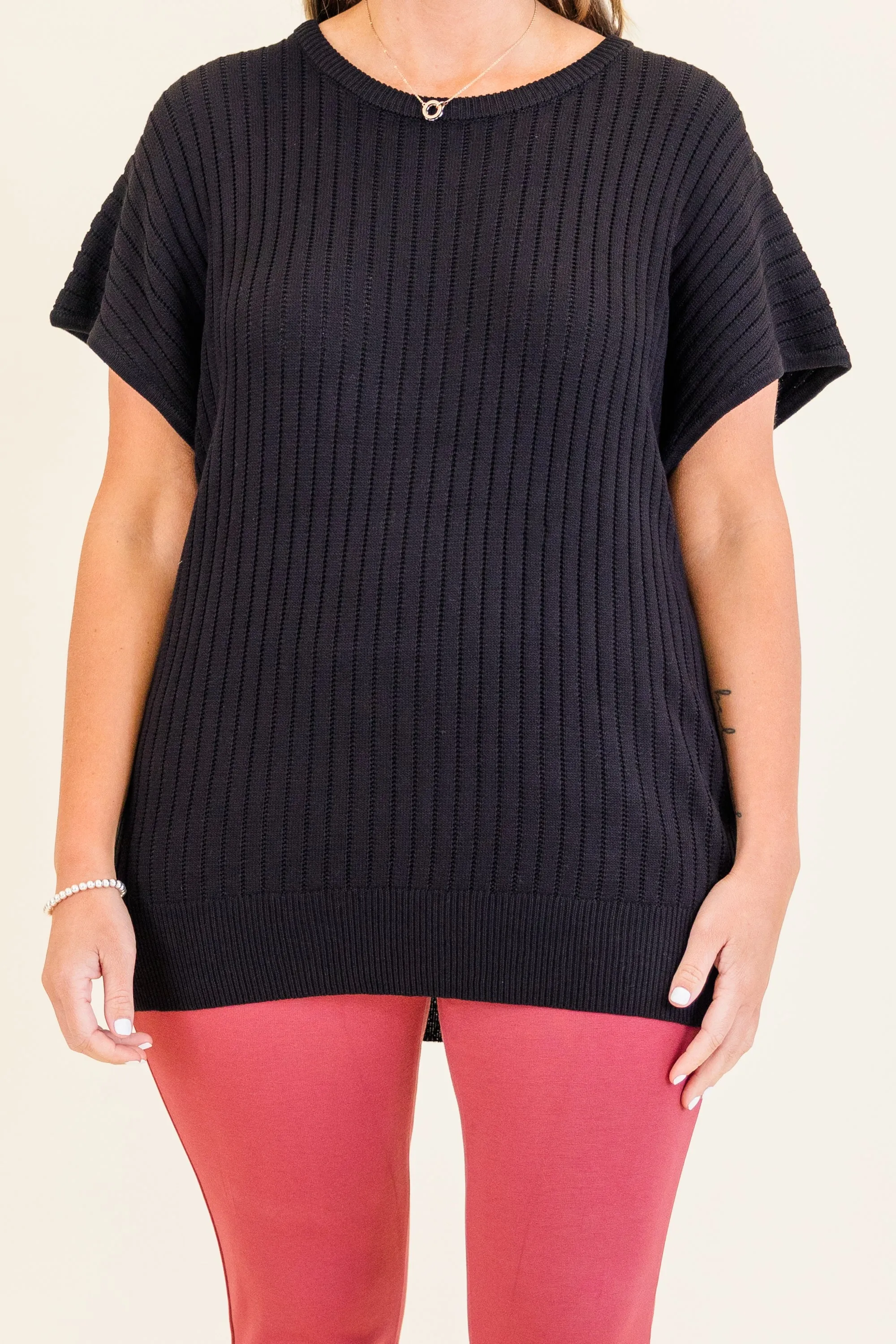 Ribbed Staple Sweater, Black