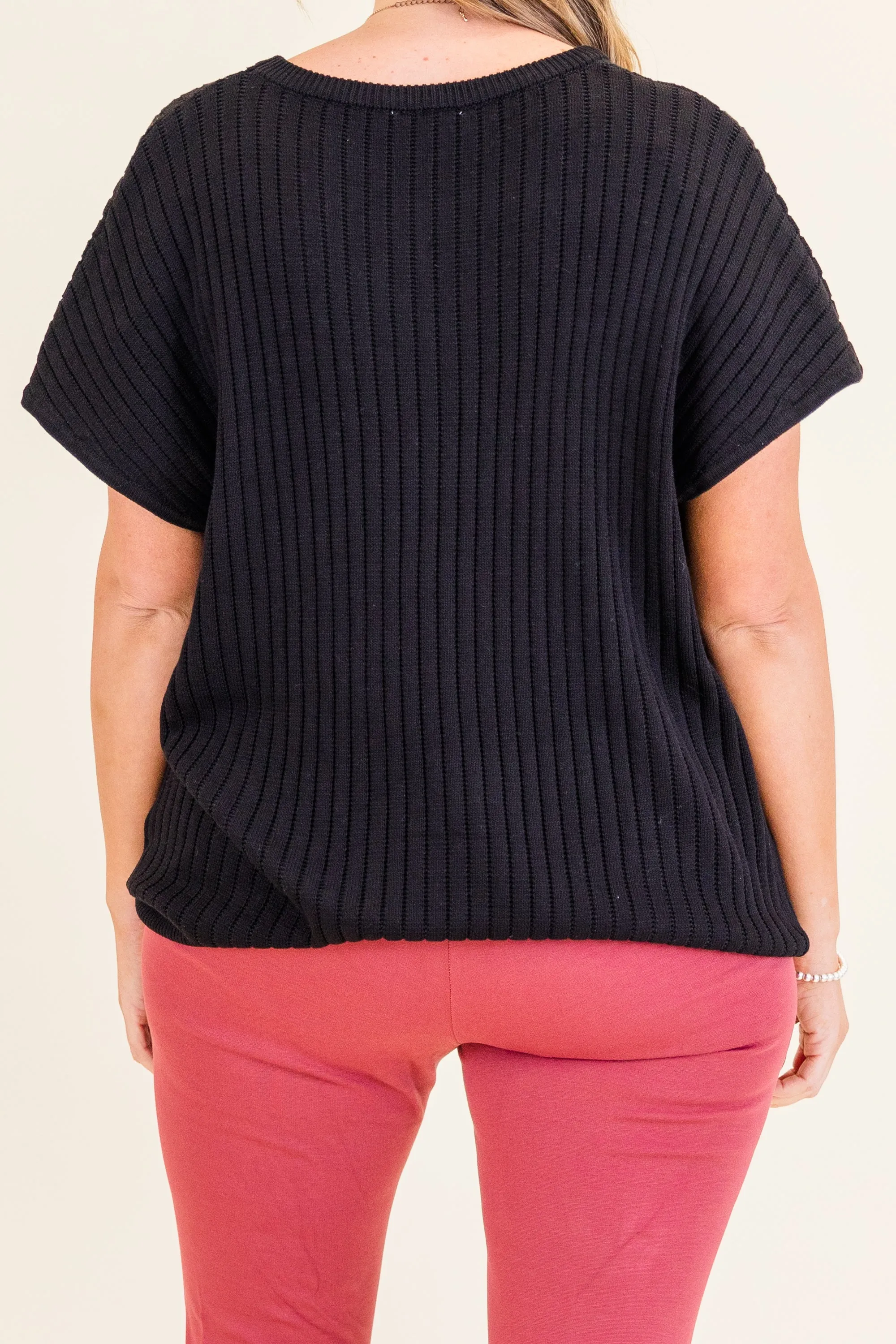 Ribbed Staple Sweater, Black