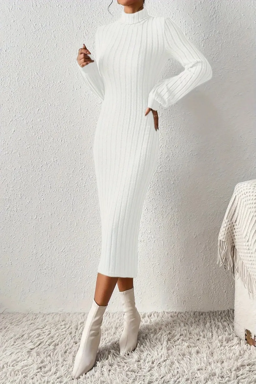 Ribbed Turtleneck Bodycon Dress