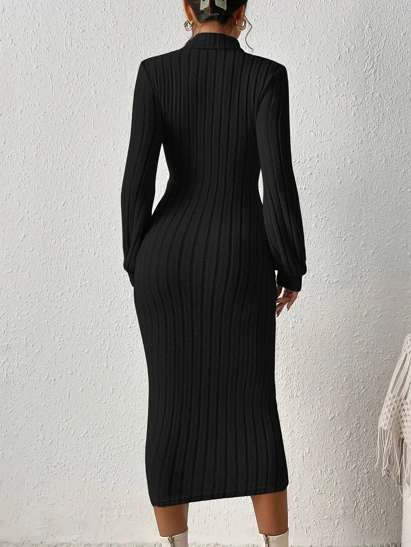 Ribbed Turtleneck Bodycon Dress