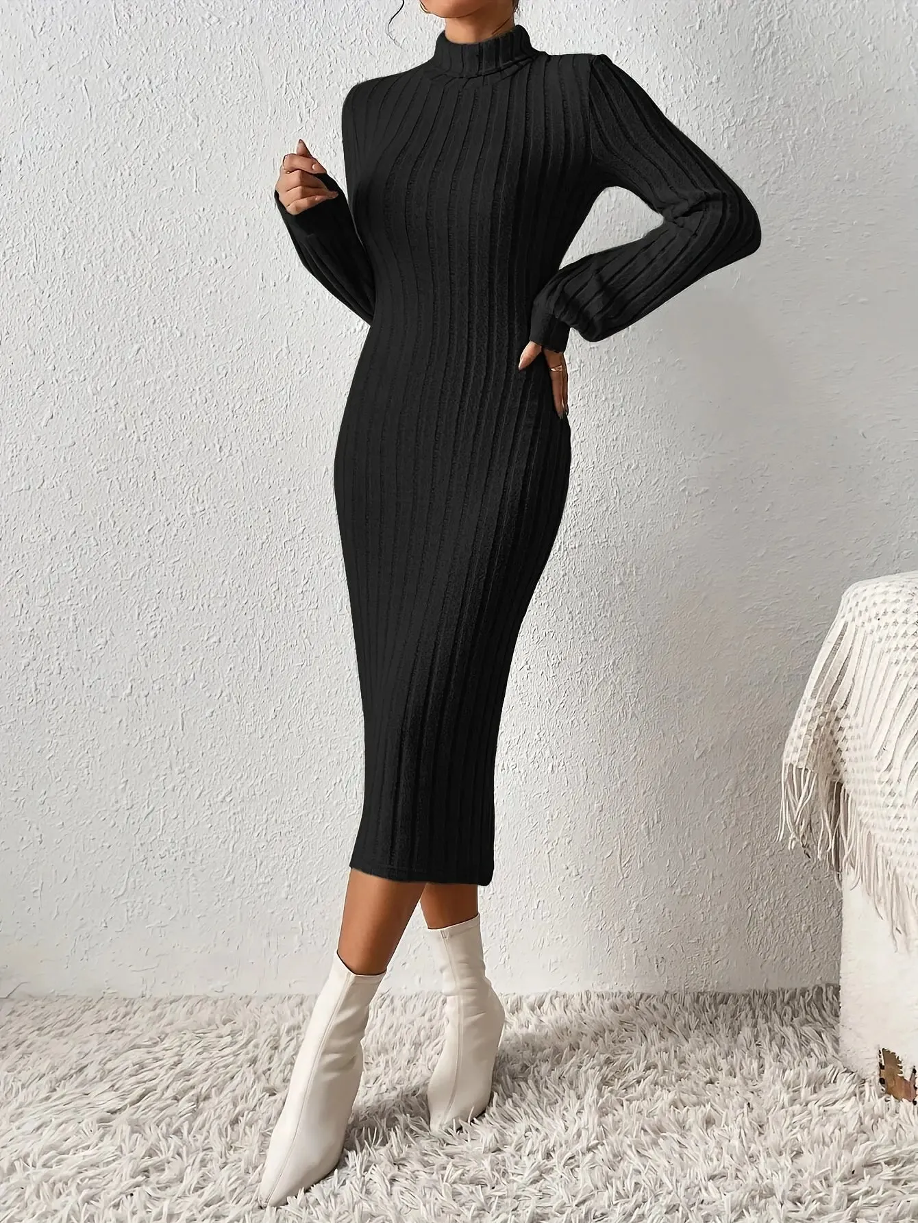 Ribbed Turtleneck Bodycon Dress