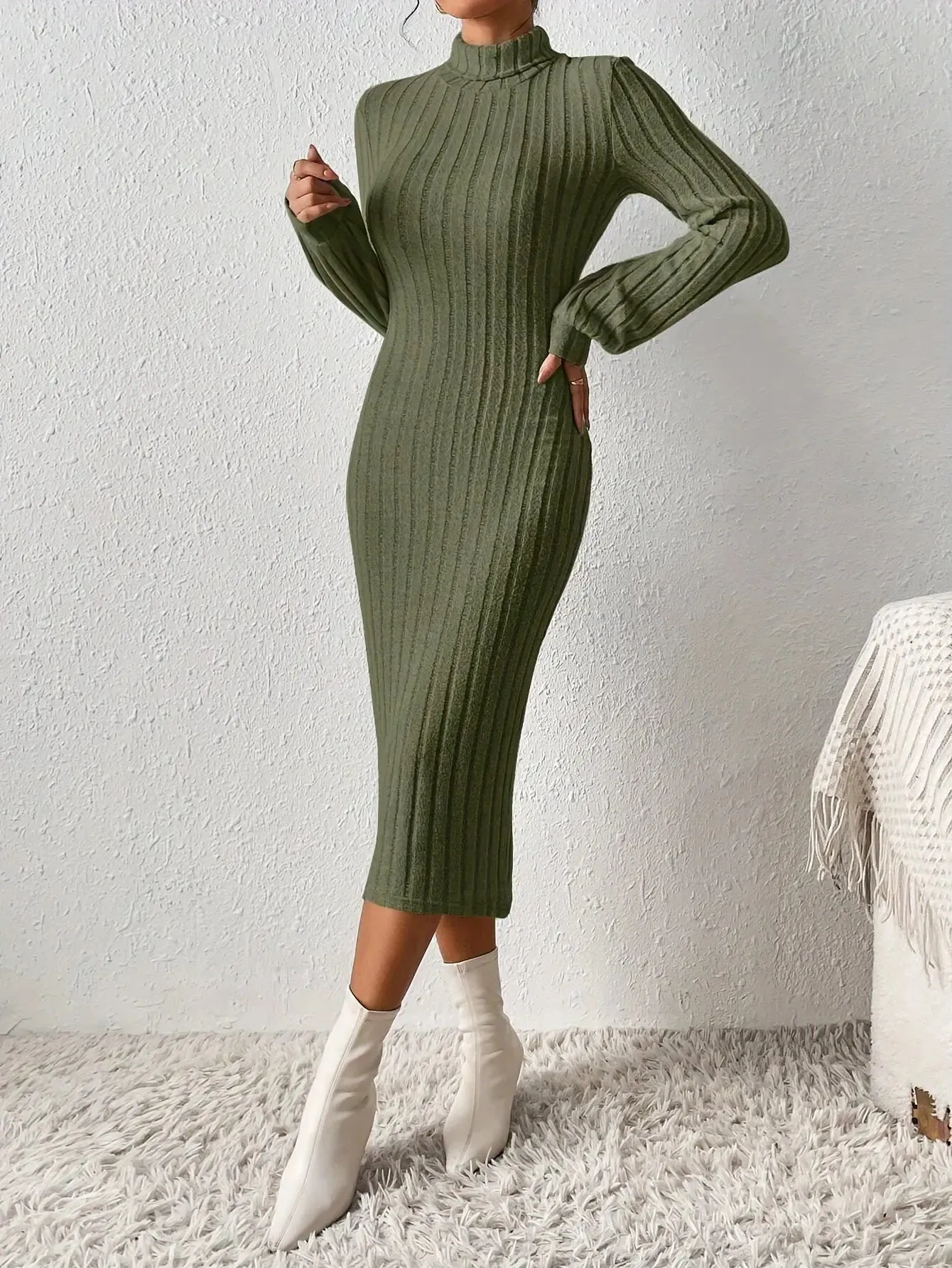Ribbed Turtleneck Bodycon Dress