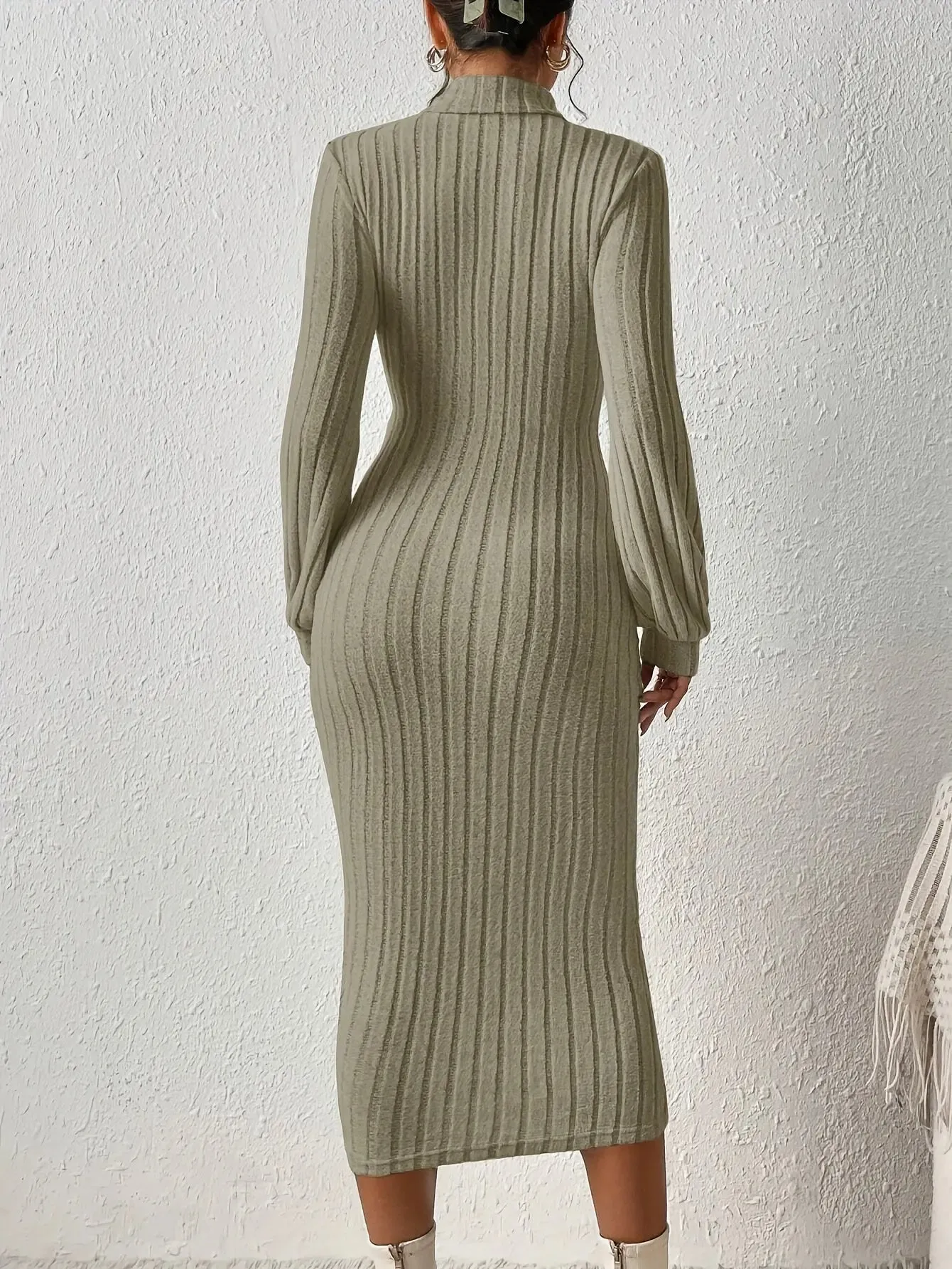 Ribbed Turtleneck Bodycon Dress