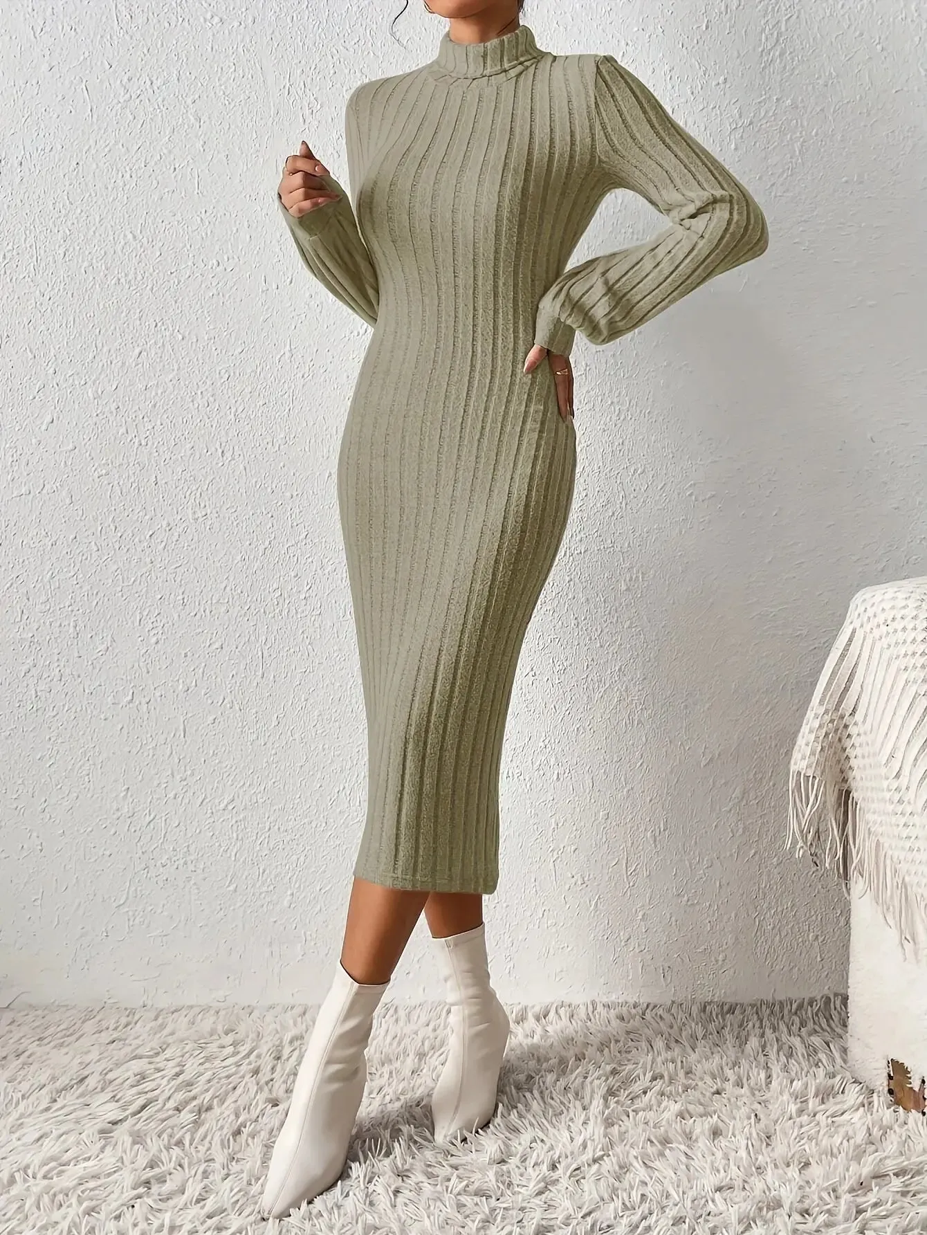 Ribbed Turtleneck Bodycon Dress
