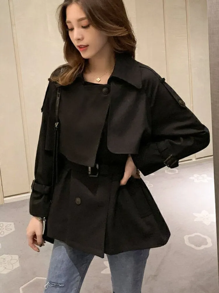 Spring Autumn New Korean Fashion Black Trench Coat Women's Fashion Loose Jacket Temperament Casual Top Women's Wear Coat Women