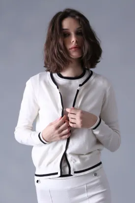 Supima Cotton Cashmere Crew Cardigan with Tipping